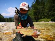 Eben, Otto and Andrew fly fishing Slovenia July, rainbow Soca s